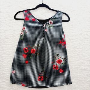 Blouse Size XS Black Gingham Red Poppy Cottagecore Bloomcore Coquette Boho Y2K